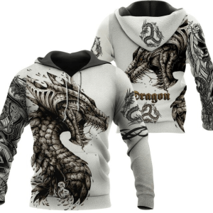 white dragon design hoodie | Armored Drake