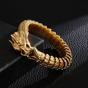 Gold dragon head bracelet for men | Armored Drake