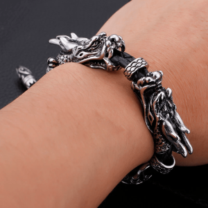 Leather and stainless steel dragon bracelet | Armored Drake