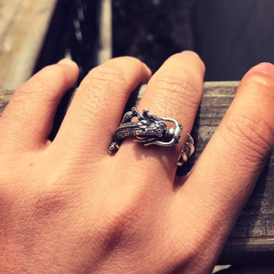 Sterling silver dragon ring on the finger | Armored Drake